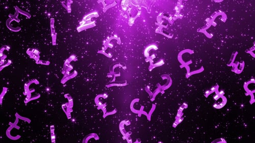 Shiny Purple Pound Sterling Symbols Falling Seamlessly