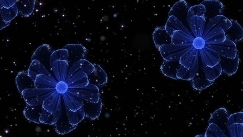 Abstract Glowing Blue Particle Flowers Seamless Loop Background