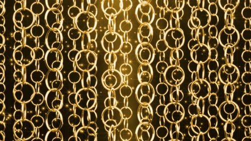 Elegant Golden Chain Curtain with Glittering Particles Background