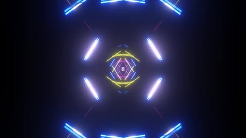 Endless futuristic space tunnel with neon lights.. Multicolored motion graphics