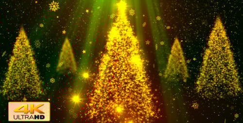 Sparkling Christmas Tree Particles with Falling Snowflakes and Golden Stars