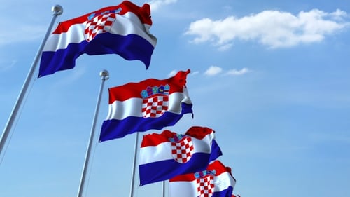 Realistic Waving Croatian Flags Loop On Blue Sky