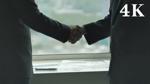 Business Professionals Reviewing Financial Graphs and Shaking Hands