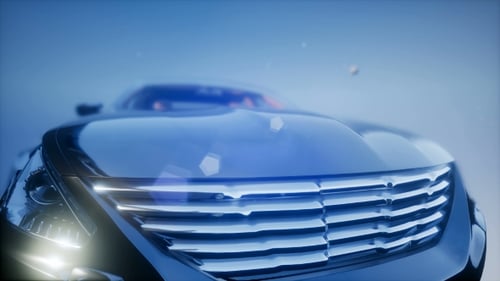 Sleek 3D Futuristic Car Reveal with Illuminating Headlights