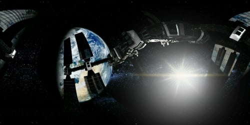 Un astronaute et une station spatiale internationale en orbitant autour de la Terre en réalité virtuelle
