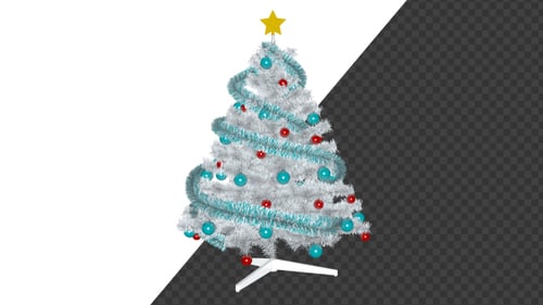 Animated White Christmas Tree with Blue and Red Ornaments