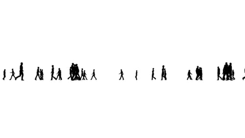 Animated Minimalist Silhouettes of Walking People Background