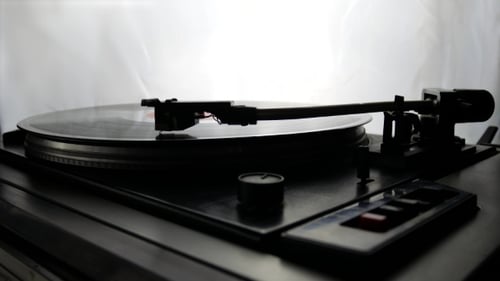 Turn Off Spinning Record Player With Vintage Vinyl
