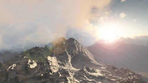 Spectacular 3D Mountain Landscape Fly-Through at Sunrise