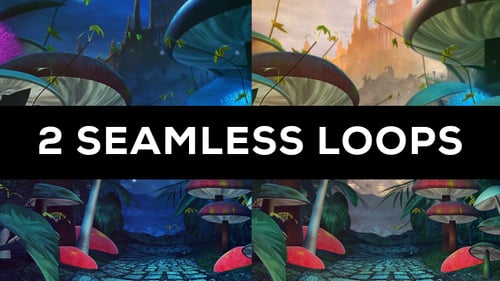 Surreal Mushroom Forest Pathway Animated Background