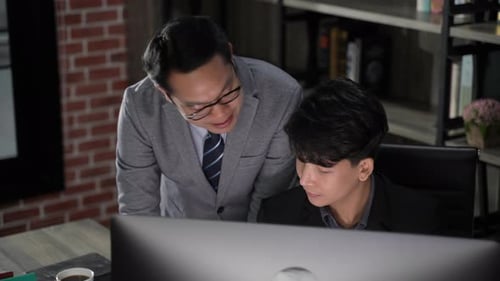 businessman person team meeting to work at night over time to late in business company office