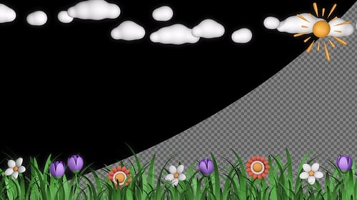 Grass and clouds frame, cartoon loop animation 3D