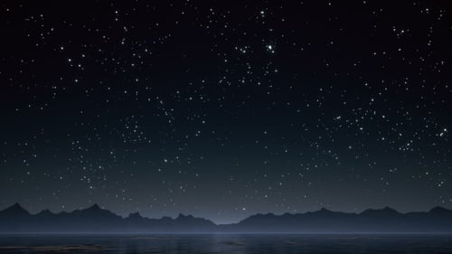 Animated Starry Night Sky Over Mountains and Reflecting Water