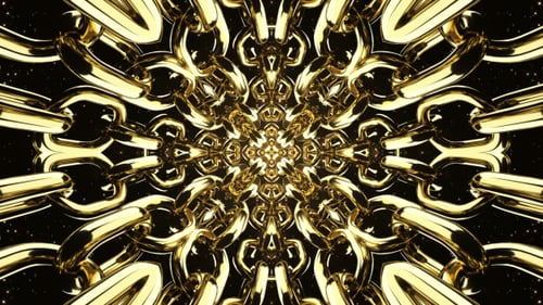 Abstract Golden Chains Rotating Tunnel Loop Animation