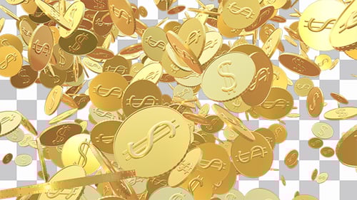 Golden Dollar Coins Falling Down Motion Graphic