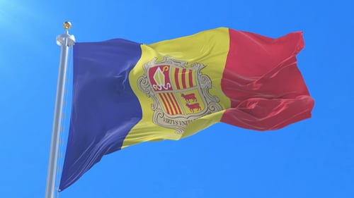 Andorra Flag Waving With Blue Sky Background
