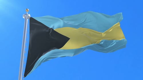 Realistic Waving Flag of The Bahamas on Blue Sky Seamless Loop