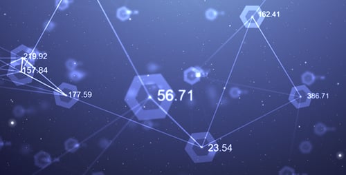 Animated Abstract Digital Network with Connecting Hexagons and Numbers