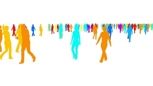 Dynamic Crowd of Walking People in Colorful Silhouettes