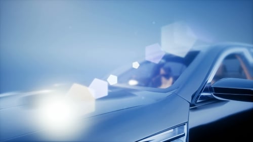 Futuristic Car Headlight with Abstract Glowing Hexagons