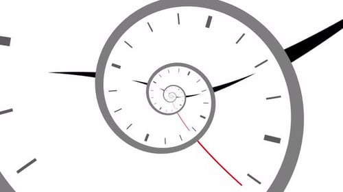 Unendliche Zeit Spiralen Uhr Animation. Infinity-Life-Konzept. Droste-Effekt