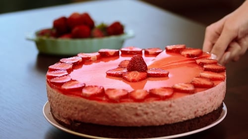 Strawberry Cake with Strawberries Being Served