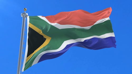 Realistic South Africa Flag Waving on Flagpole