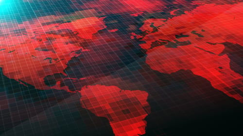 Futuristic World Map Animation with Glowing Grid and Moving Light
