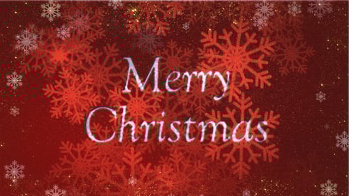 Festive Merry Christmas Title with Sparkling Red Snowflakes