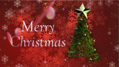 Merry Christmas Text with Animated Tree and Snowflakes
