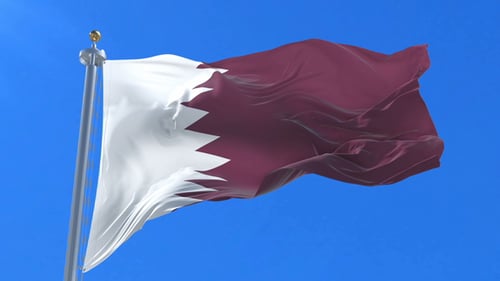 Realistic Qatar National Flag Seamlessly Waving Against Blue Sky