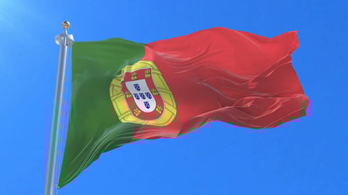 Realistic Portugal Flag Waving Motion Graphic On Blue Sky