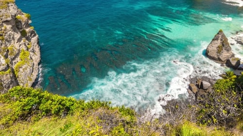View From the Cliff To Hidden White Atuh Beach at Nusa Penida Island, Bali, Indonesia