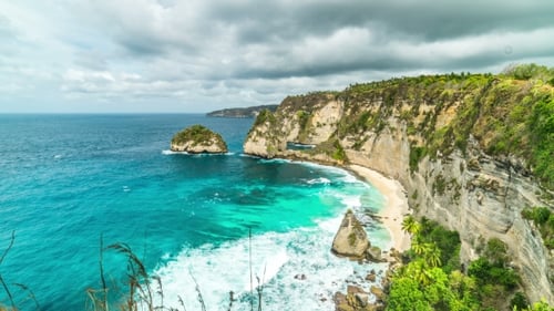 Rocky Coast in the Ocean at Atuh Beach on Nusa Penida Island, Indonesia