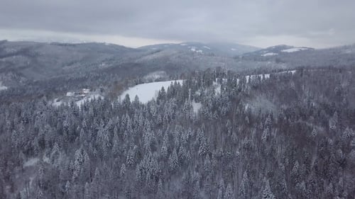 Panorama of Snowy Landscape with Mountains