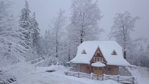 Remote House in Snows of Woods