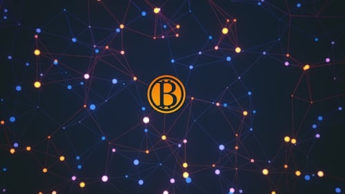 Futuristic Digital Network Background with Bitcoin Logo Animation