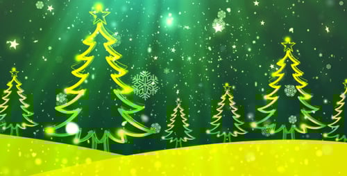 Animated Glowing Christmas Trees with Falling Snow Background