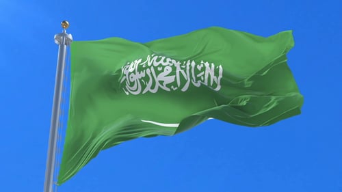 Realistic Waving Flag of Saudi Arabia in Blue Sky