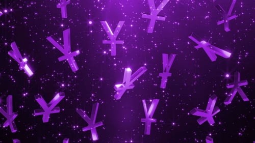 Falling Glowing Purple Yen Symbols Background Animation