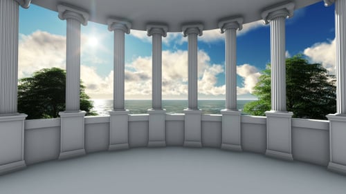 Animated Classical Balcony with Ocean View and Moving Sky