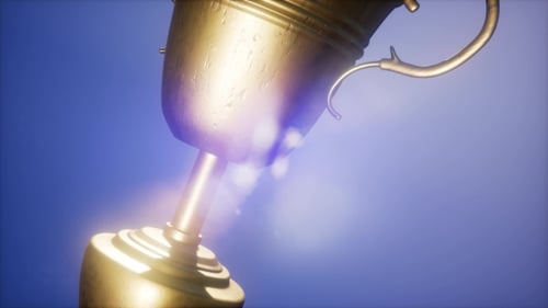 Golden Trophy Award Rotation Animation with Lens Flare