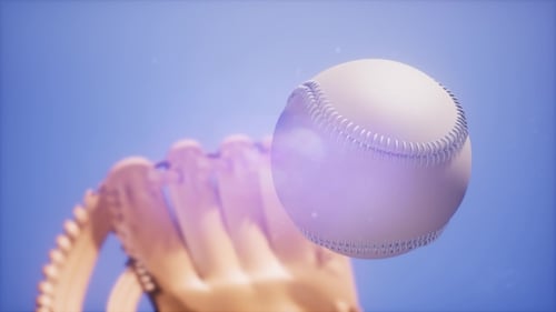 Animated 3D Baseball and Glove in Blue Sky Loop