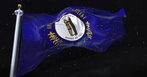 Realistic Kentucky State Flag Waving in Rain