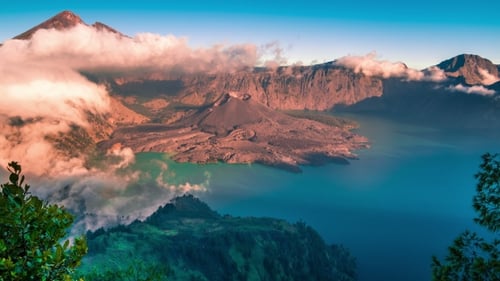 Tropical Panorama View of Volcano Mountain Rinjani in Lombok, Indonesia