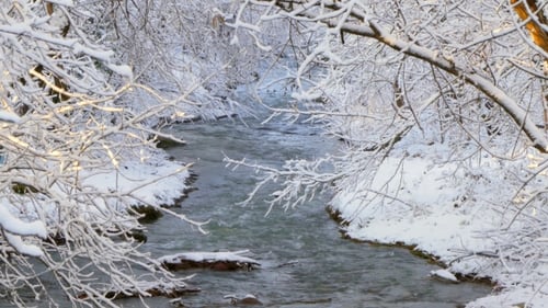 A Stormy River Is Not Covered By Ice in Winter