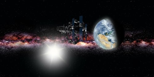 Station spatiale internationale en orbitant autour de la Terre en réalité virtuelle