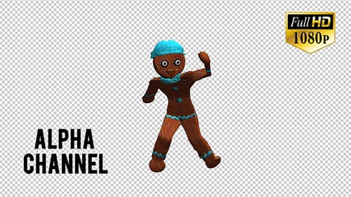 Dancing Christmas Gingerbread Man Character with Blue Beanie
