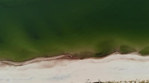 AERIAL: View of a Beach and Green Color Sea From Above on a Sunny Day