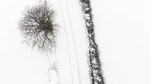 Snow Covered Road in Winter From Above